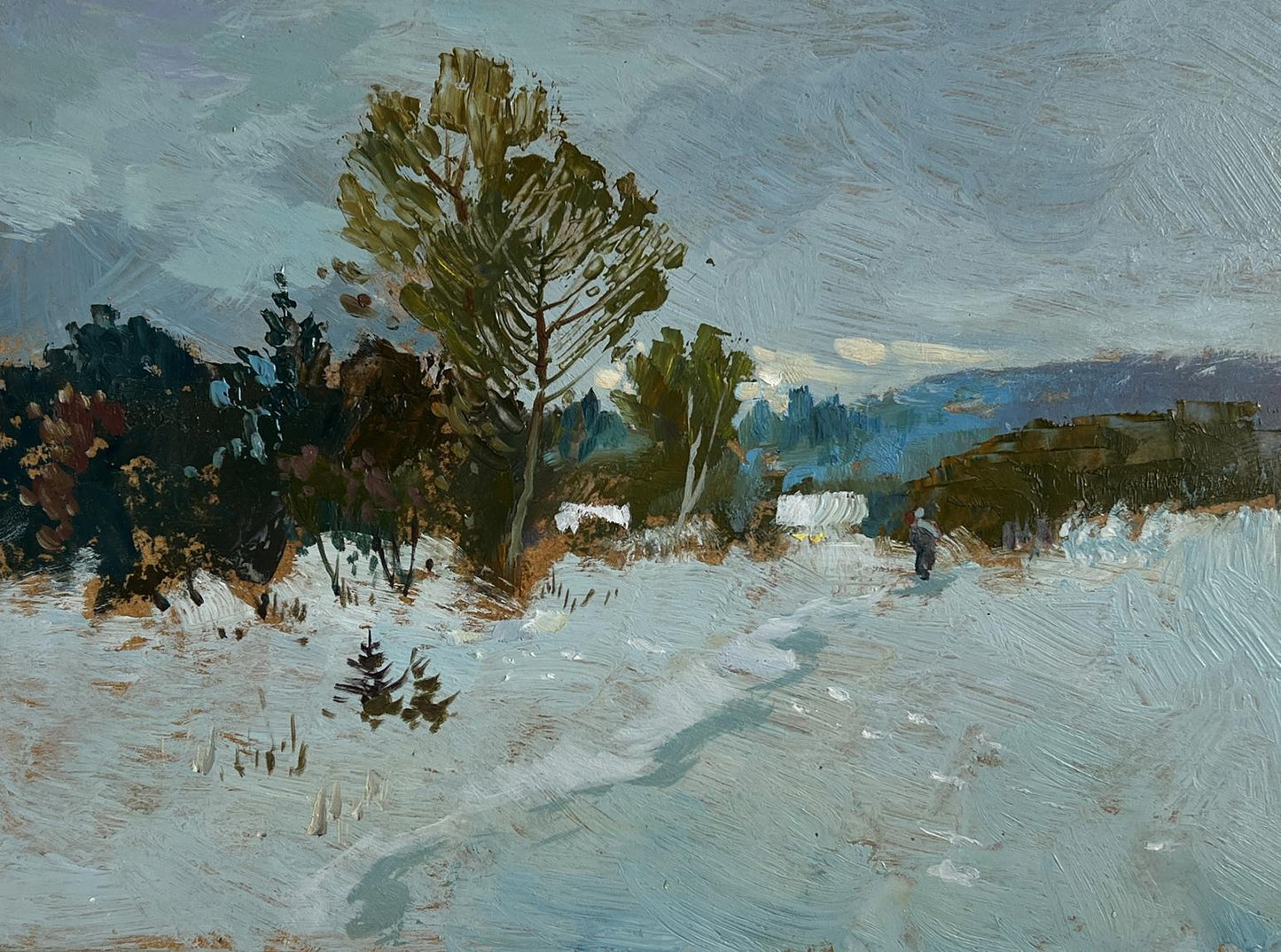 Textured impressionist oil painting Winter twilight by Yuriy Suprunchuk