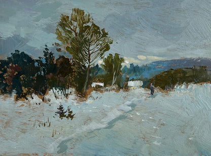 Textured impressionist oil painting Winter twilight by Yuriy Suprunchuk