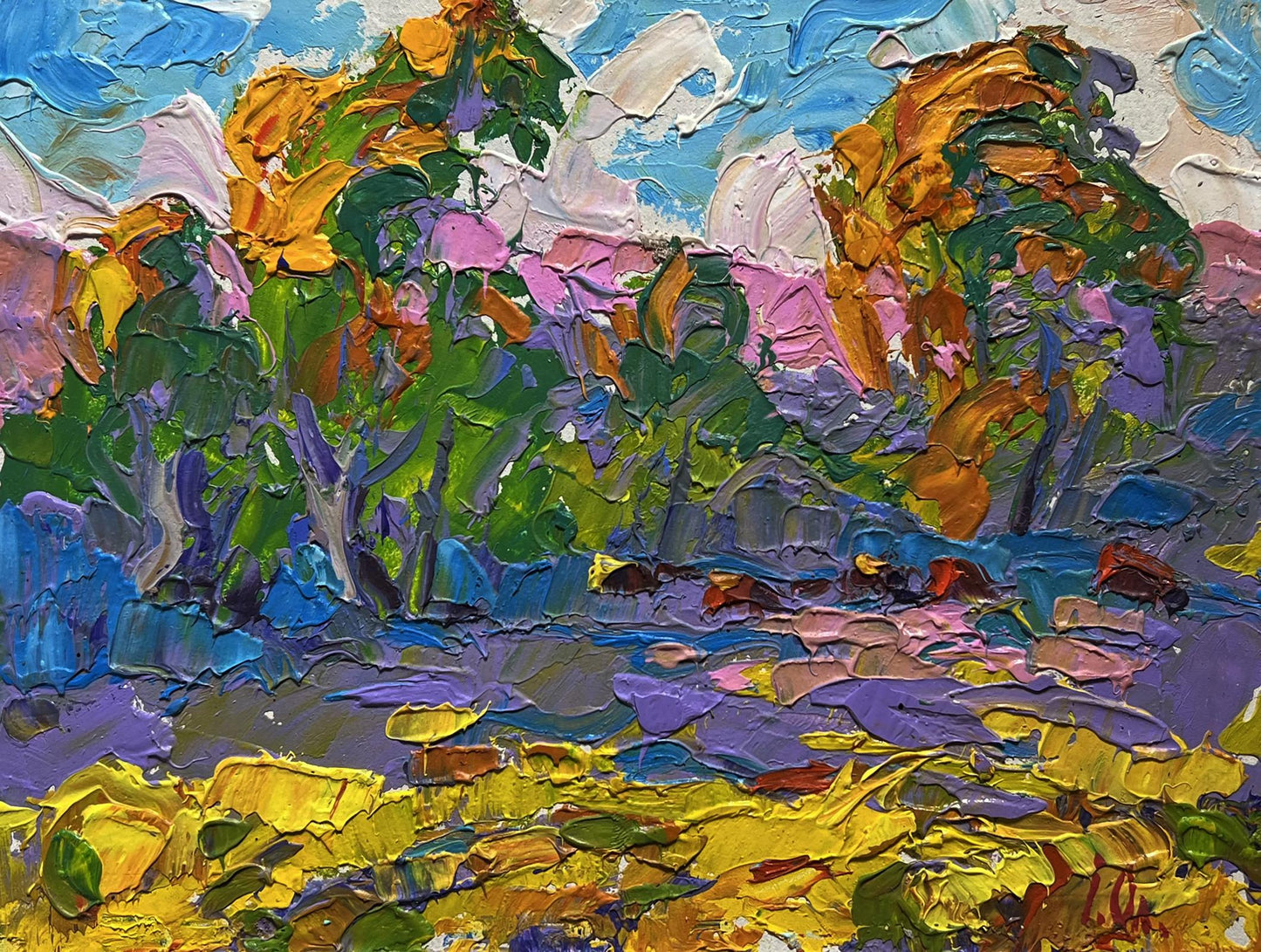 Vibrant impressionist autumn landscape oil painting by Oleksiy Ivanyuk