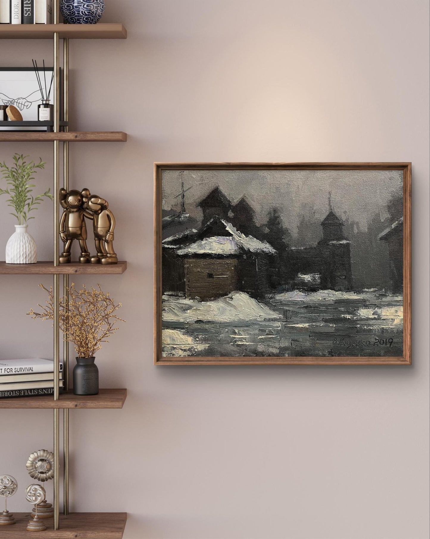 Oil painting Swedish grave by Volodymyr Pashchenko in wood frame