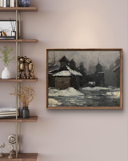 Oil painting Swedish grave by Volodymyr Pashchenko in wood frame