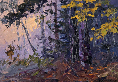 Oil painting Fog in the autumn forest by Boris Serdyuk impressionistic scene