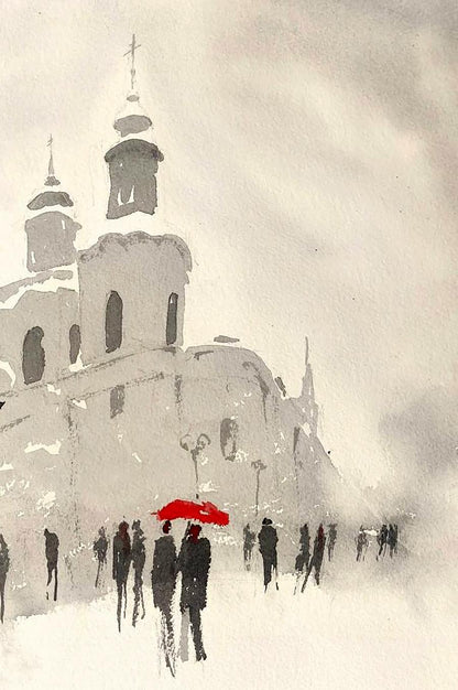 Watercolor painting Winter City Olena Klimenko