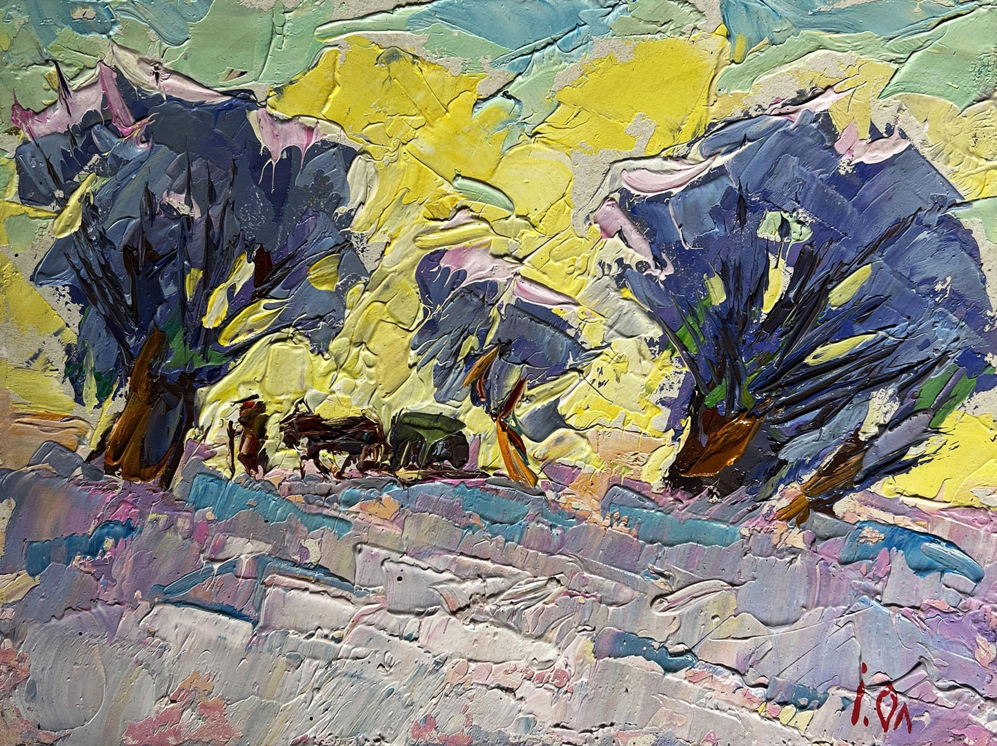 Vibrant impressionist oil painting Winter morning in the field by Oleksiy Ivanyuk