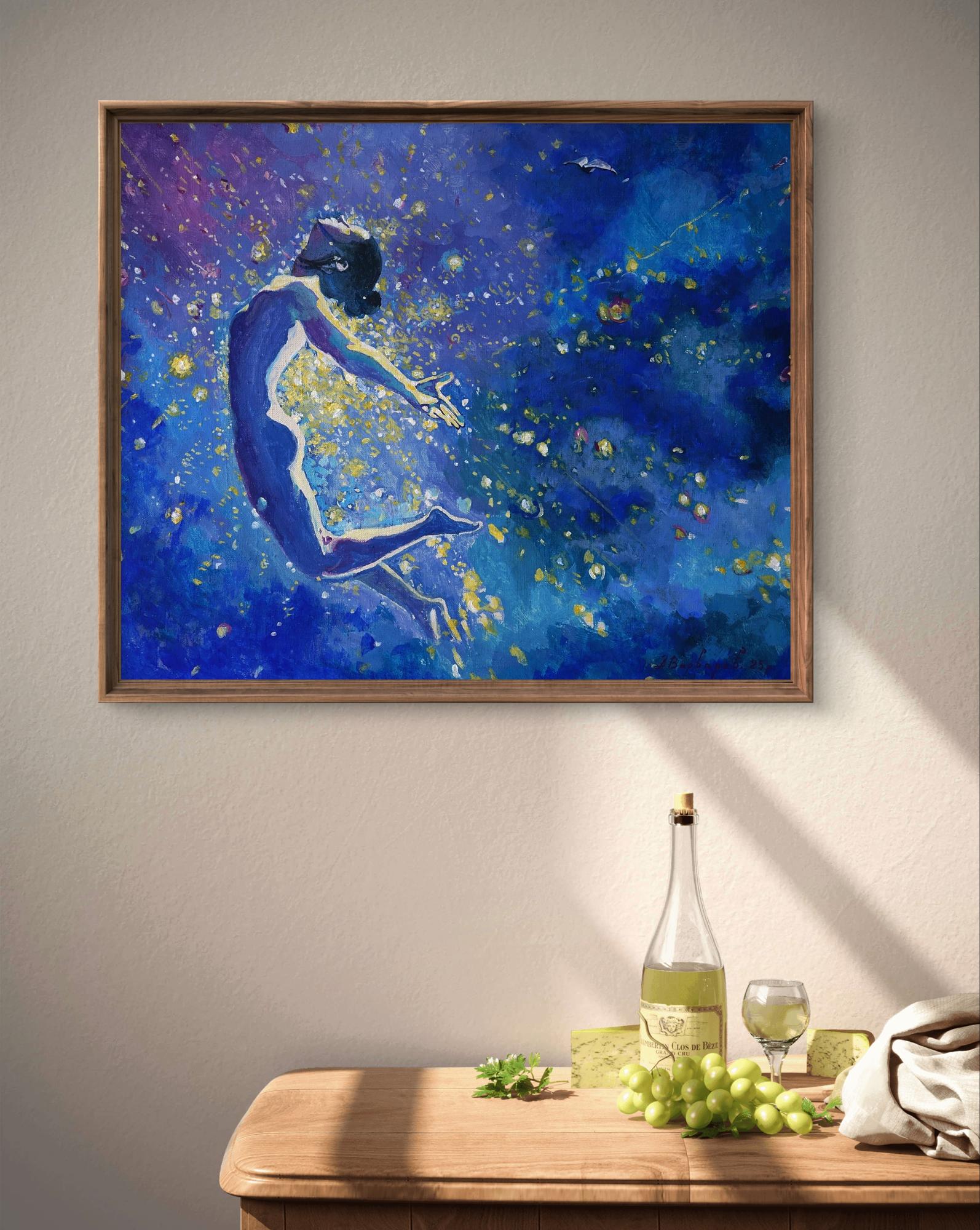Acrylic painting Flight to the Dream by Anatoly Varvarov in wood frame