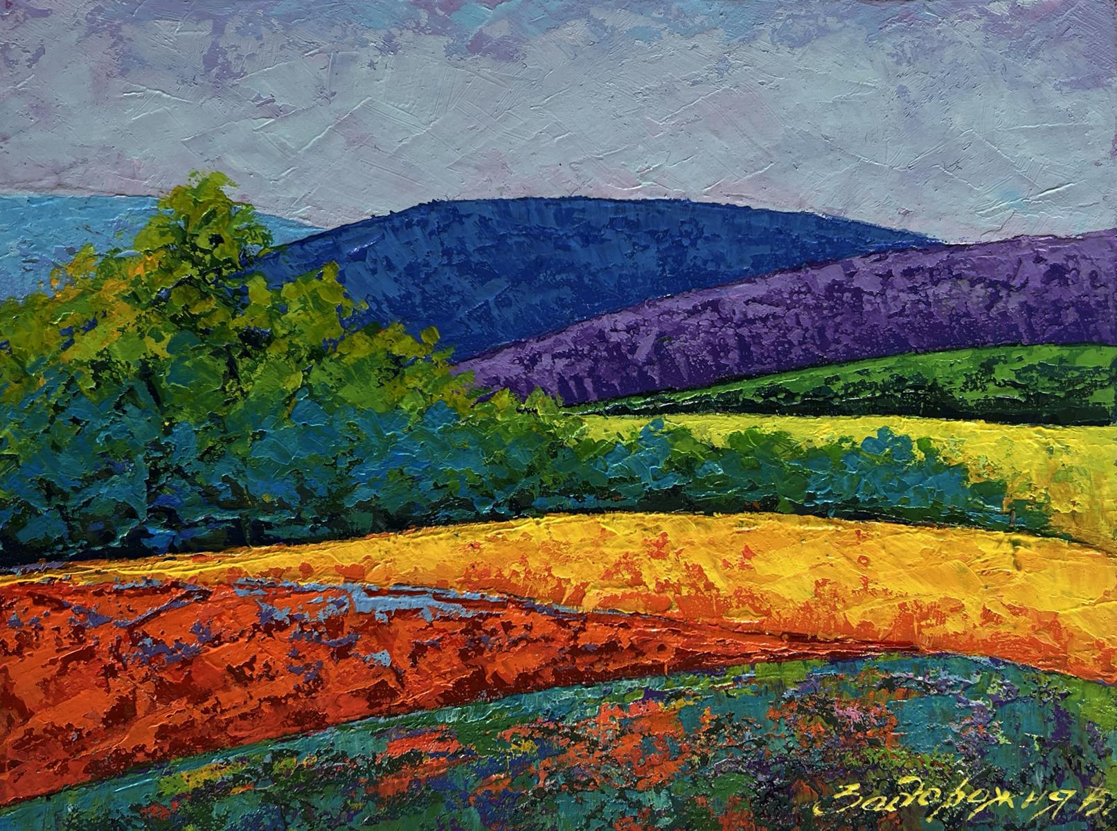 Vibrant impressionistic oil painting of summer mountain meadows by V. Zadorozhnya