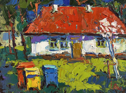 Vibrant impressionist oil painting Near the house by Oksana Ivanyuk