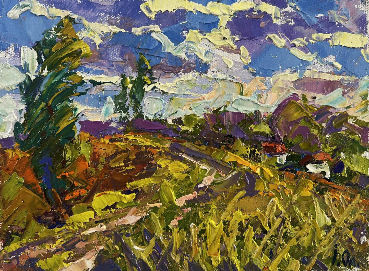 Vibrant impressionist oil painting by Oleksiy Ivanyuk with clouds like fairy tale ships