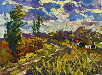 Vibrant impressionist oil painting by Oleksiy Ivanyuk with clouds like fairy tale ships