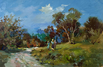 Oil painting A walk in the forest by Yuriy Suprunchuk, vibrant path scene
