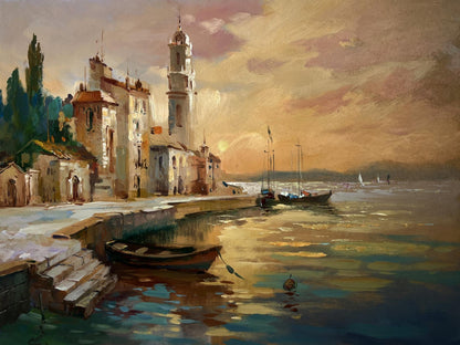 Serene oil painting of flaming evening horizon by Yuriy Suprunchuk