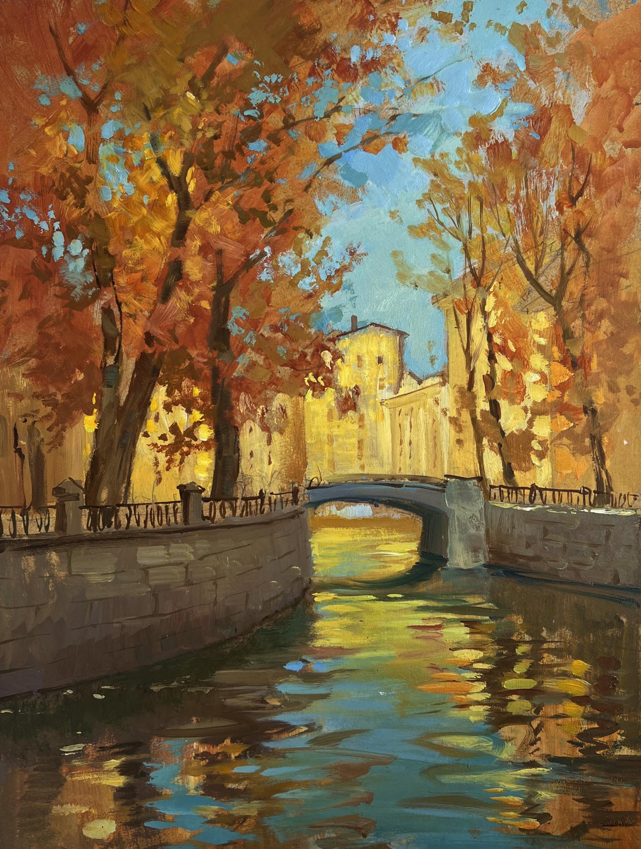 Oil painting Steps on the autumn bridge by Yuriy Suprunchuk