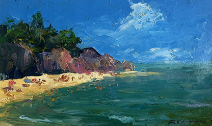 Vibrant impressionist oil painting Holidays at sea by Boris Serdyuk beach scene