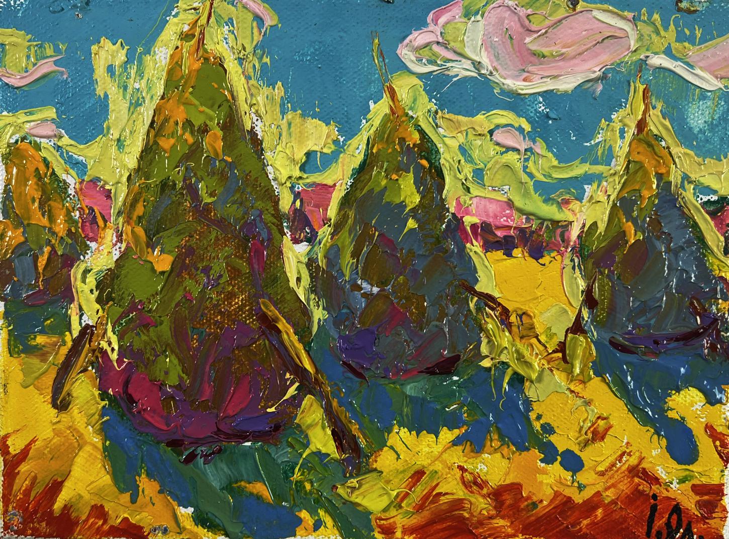 Vibrant impressionist oil painting of pears by Oleksiy Ivanyuk