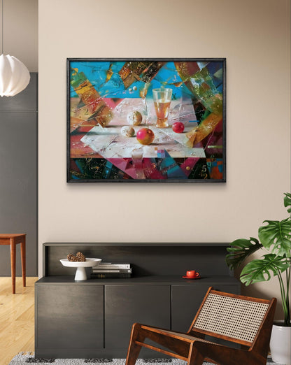 Abstract oil painting Thaw by Anatoly Tarabanov in black frame