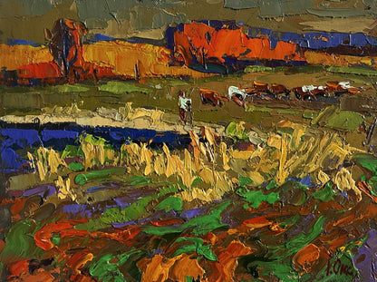 Vibrant impressionist oil painting In the autumn meadows by Oksana Ivanyuk