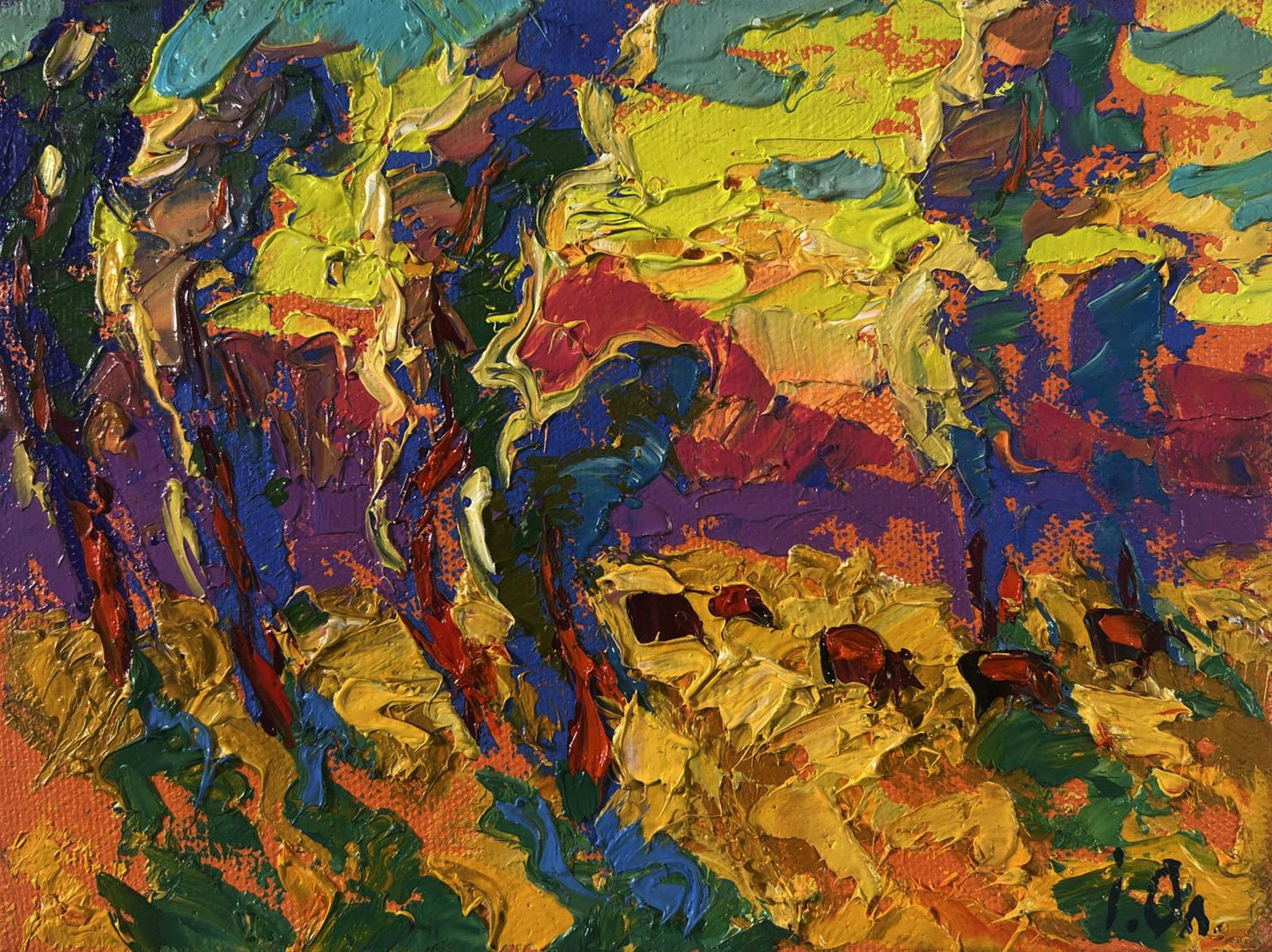 Vibrant abstract oil painting Silence settles on the field and sky by Oleksiy Ivanyuk