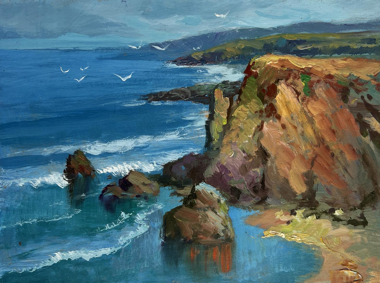 Oil painting of waves crashing on rocks by Yuriy Suprunchuk