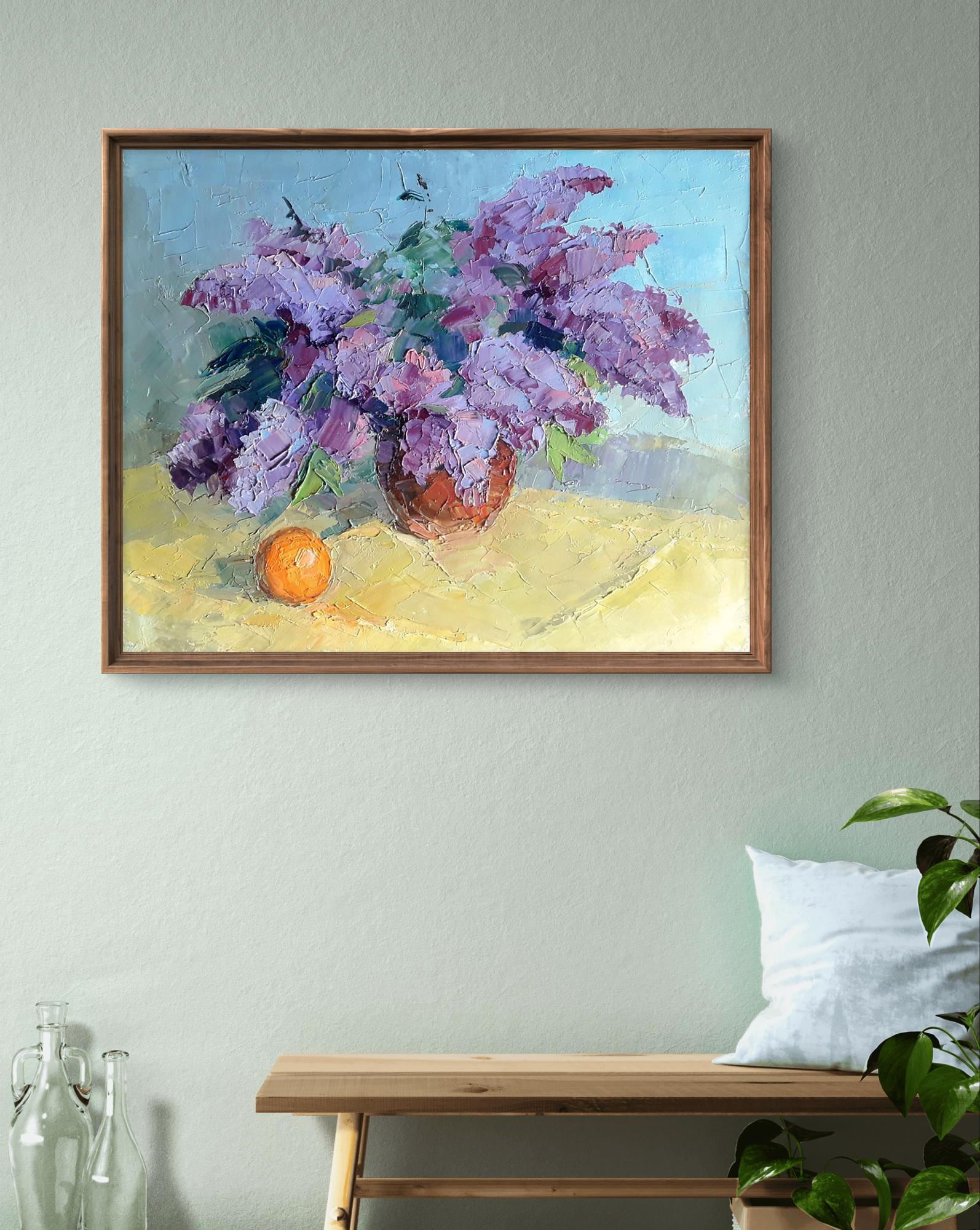 Oil painting Lilac and tangerine by Boris Serdyuk, vibrant purple lilacs