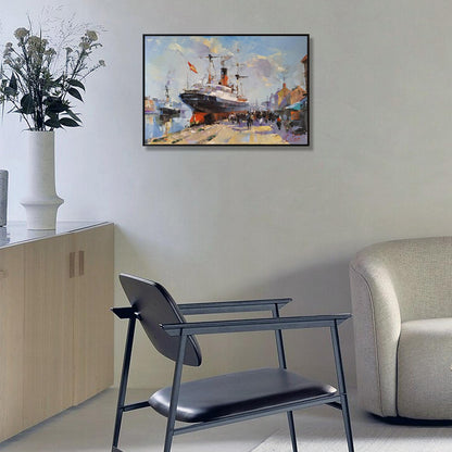 Black metal-framed armchair with black leather seat by Volodymyr Gluhomanyuk