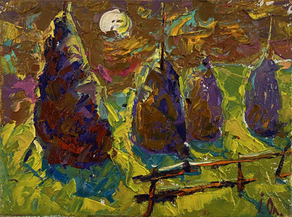 Vibrant impressionistic oil painting Bright night over the field by Oleksiy Ivanyuk