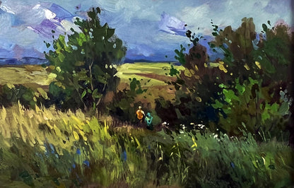 Vibrant impressionist oil painting A walk through cloudy nature by Yuriy Suprunchuk