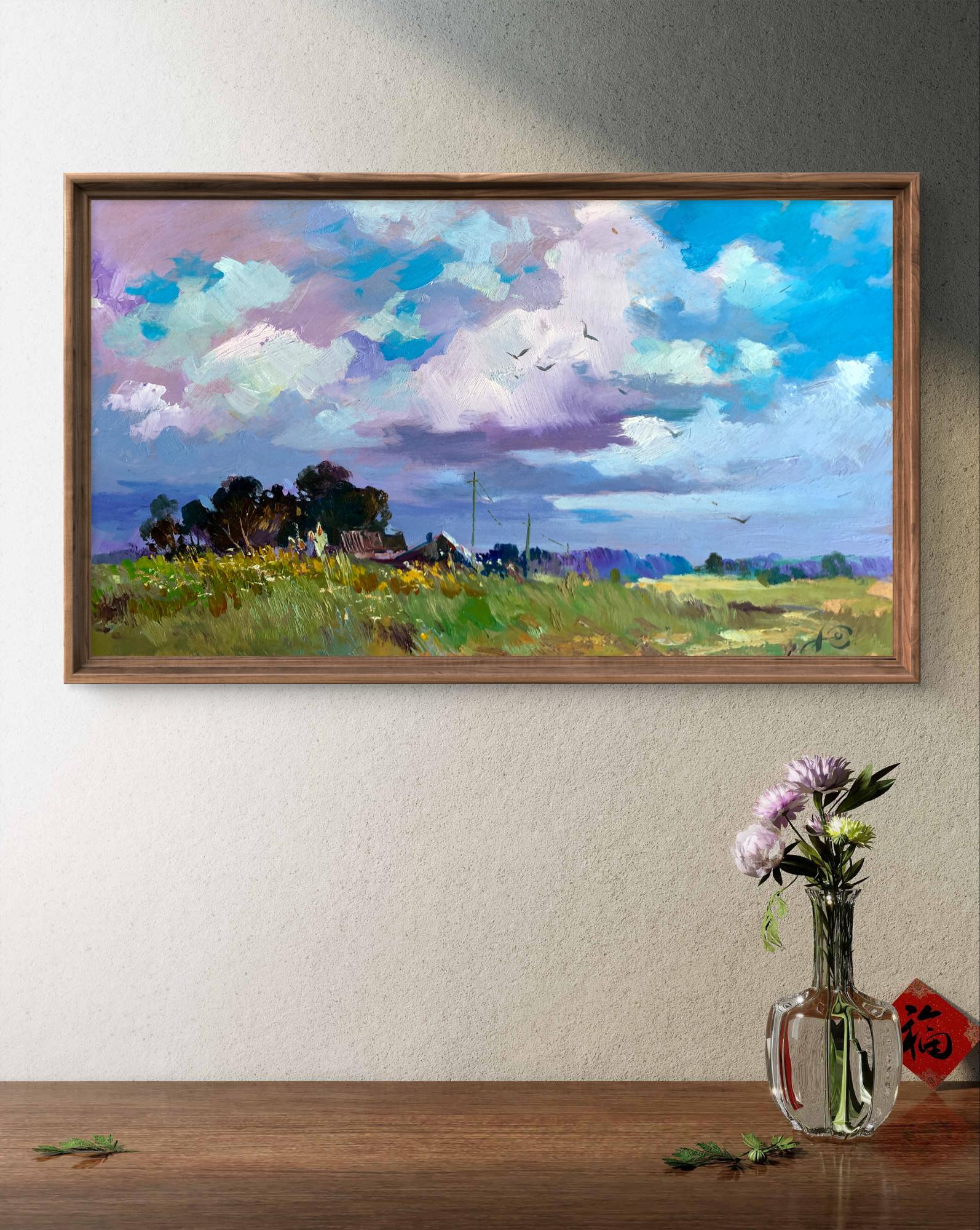 Oil painting In the village field by Yuriy Suprunchuk in wooden frame