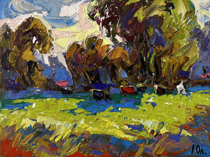 Vibrant impressionist oil painting Noon on the Pasture by Oleksiy Ivanyuk