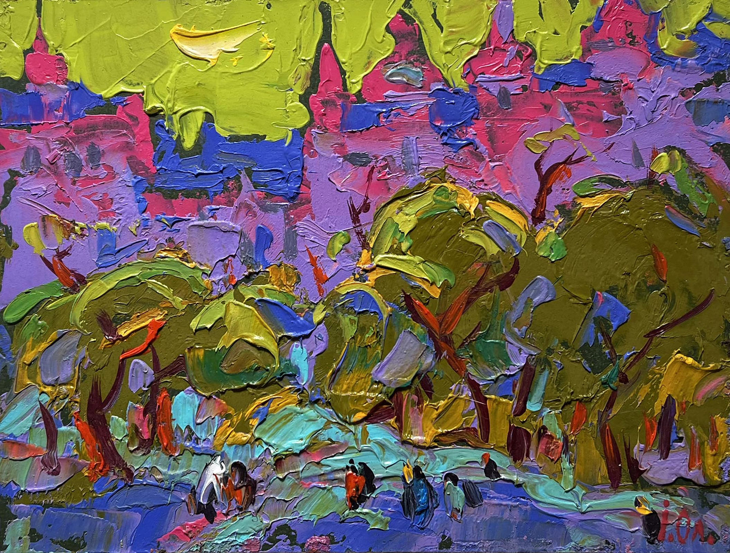 Vibrant impressionist oil painting Twilight of city life by Oleksiy Ivanyuk