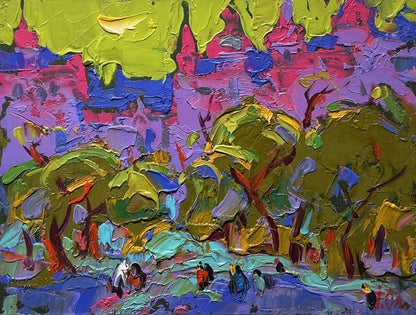 Vibrant impressionist oil painting Twilight of city life by Oleksiy Ivanyuk