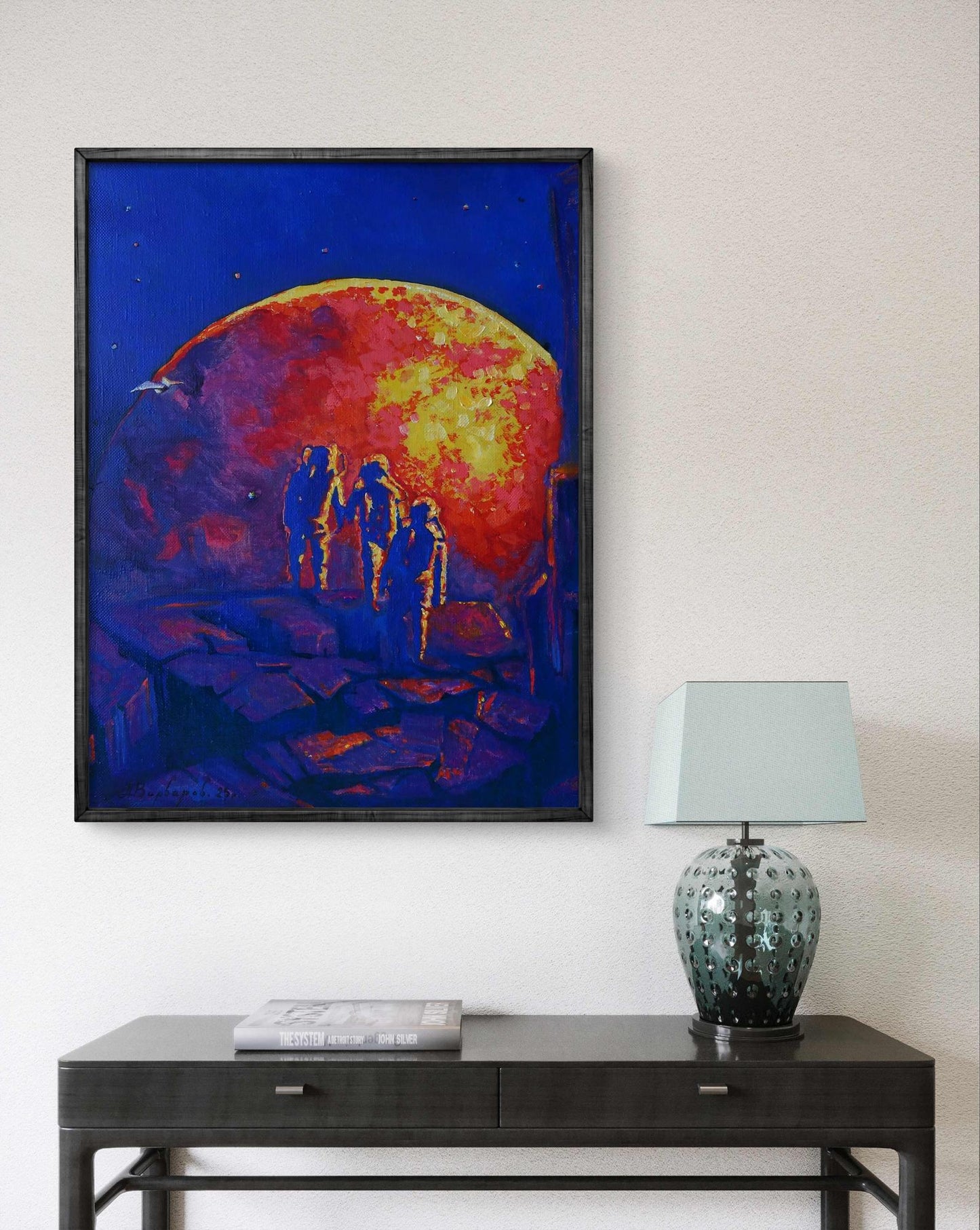 Oil painting Red ball in space Anatoly Varvarov