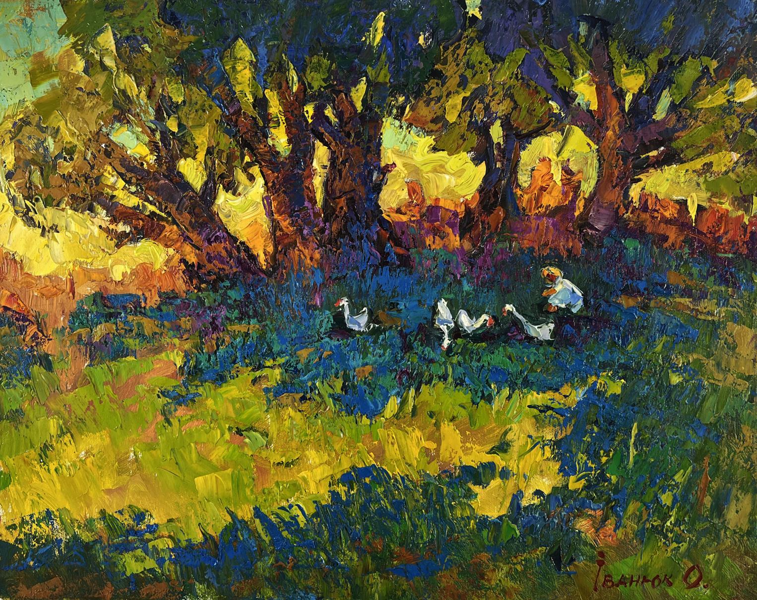 Vibrant impressionist oil painting Silence in the shade of old willows by Oleksiy Ivanyuk
