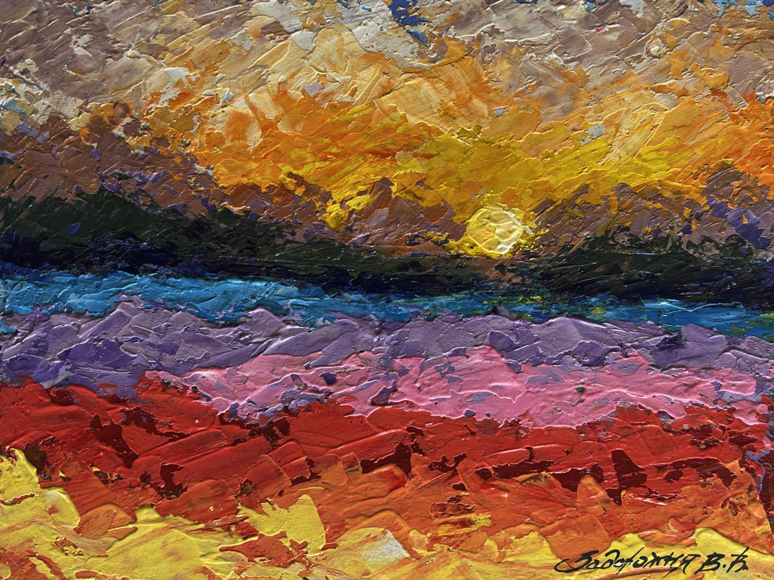 Vibrant oil painting Farewell light on the horizon by V. Zadorozhnya