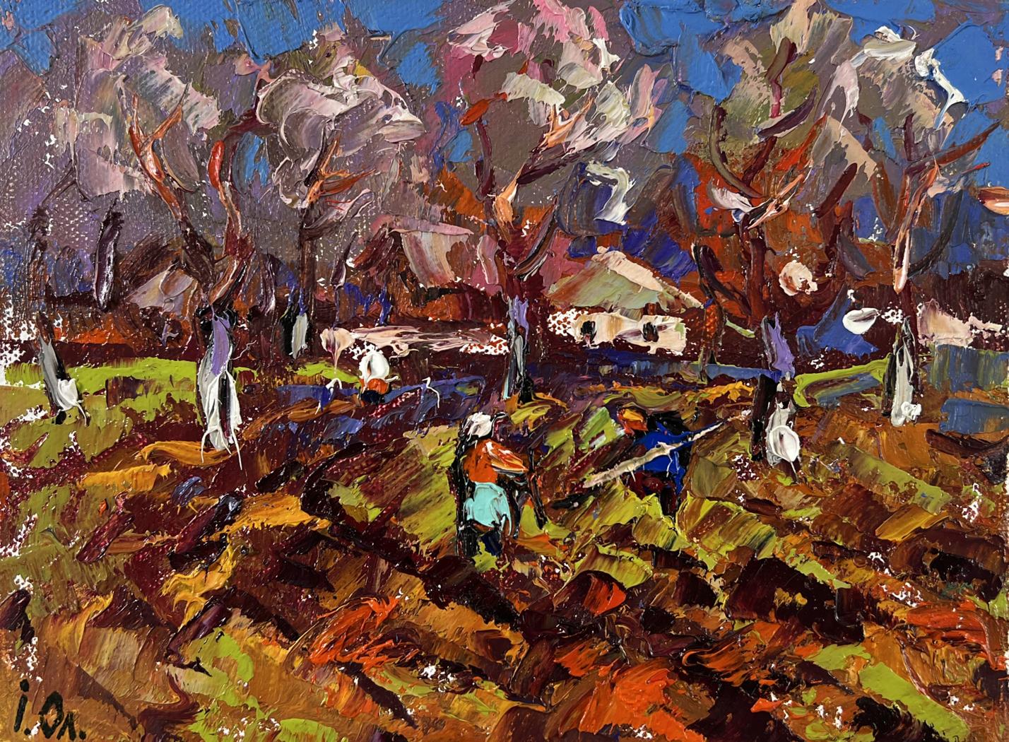 Vibrant impressionist oil painting Waking garden beds by Oleksiy Ivanyuk