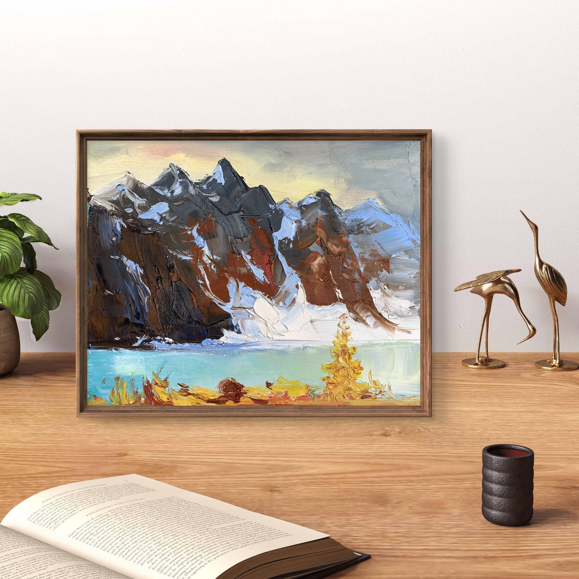 Oil painting Huge mountains Tatyana Derdey framed impressionistic landscape