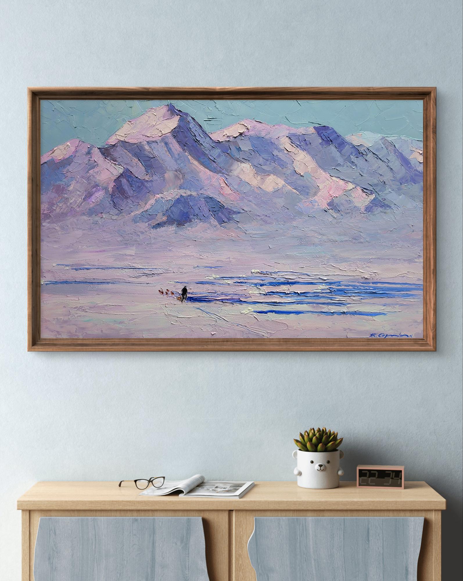 Framed oil painting Breath of the North Wind by Boris Serdyuk, snowy mountains