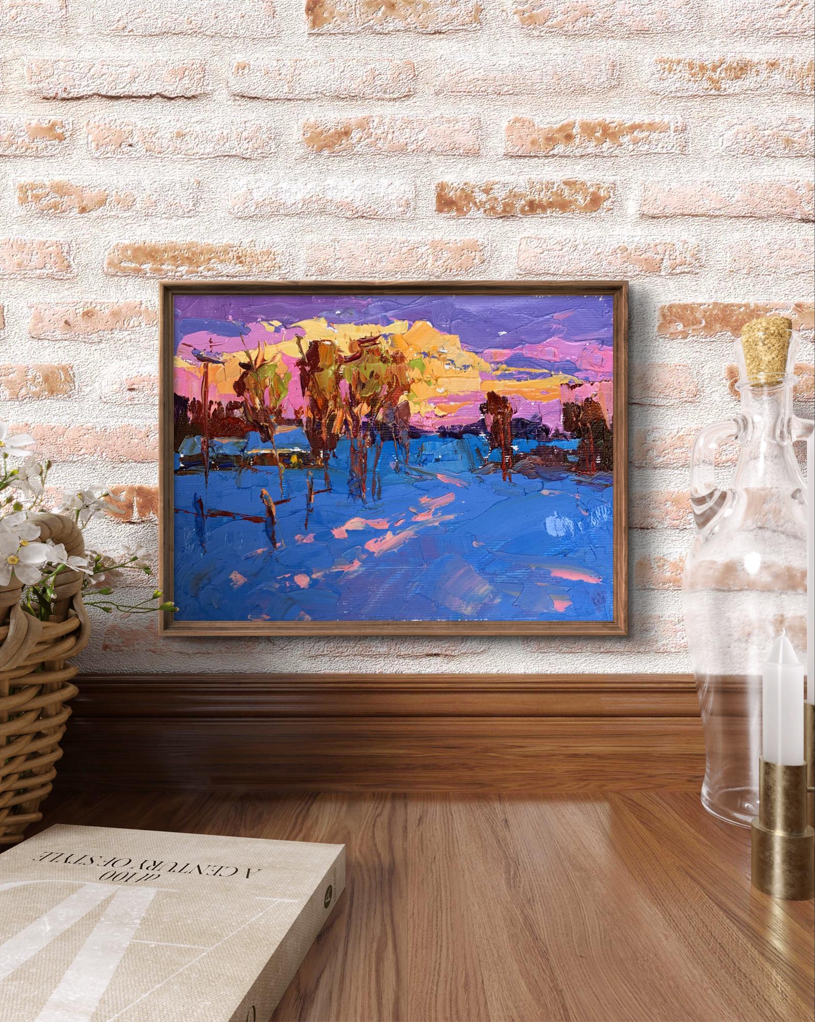 Oil painting In the evening in the cold by Oksana Ivanyuk in wooden frame