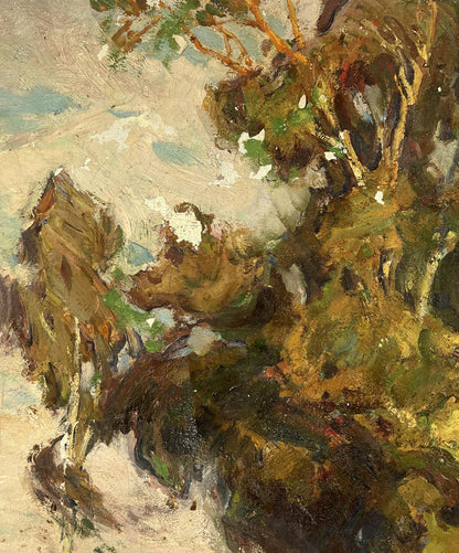 Impressionistic oil painting of river in steppe by Yuri Lyubavin