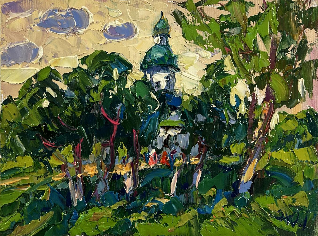 Vibrant impressionistic oil painting Morning Church by Oksana Ivanyuk