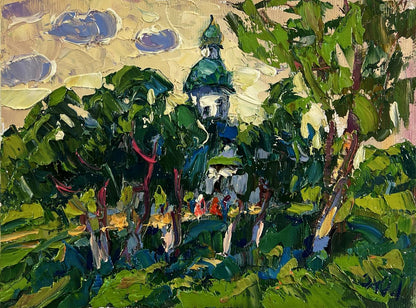 Vibrant impressionistic oil painting Morning Church by Oksana Ivanyuk