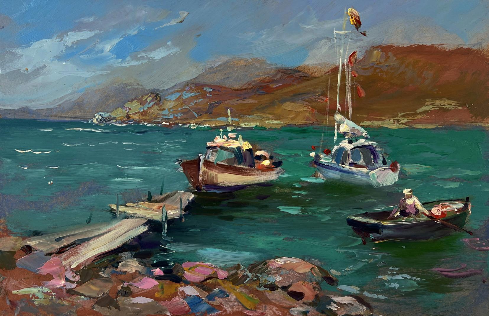 Oil painting of boats on seashore by Yuriy Suprunchuk