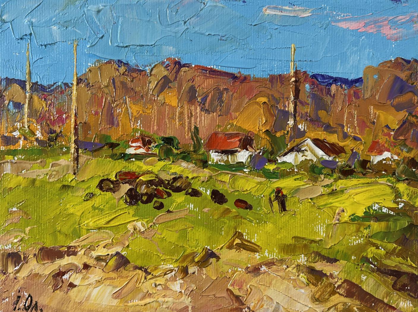 Vibrant impressionist oil painting Sunny day outside the village by Oleksiy Ivanyuk