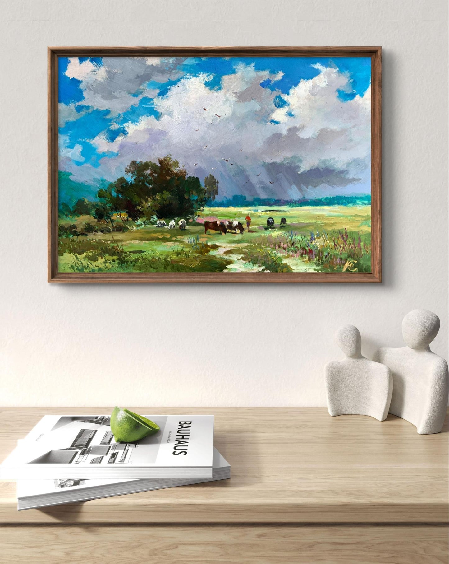 Framed Oil painting Covered with clouds by Yuriy Suprunchuk pastoral scene