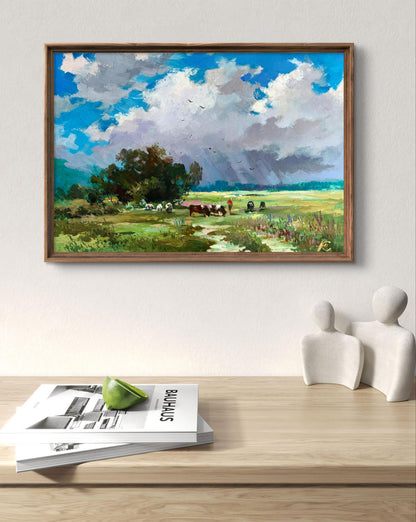 Framed Oil painting Covered with clouds by Yuriy Suprunchuk pastoral scene