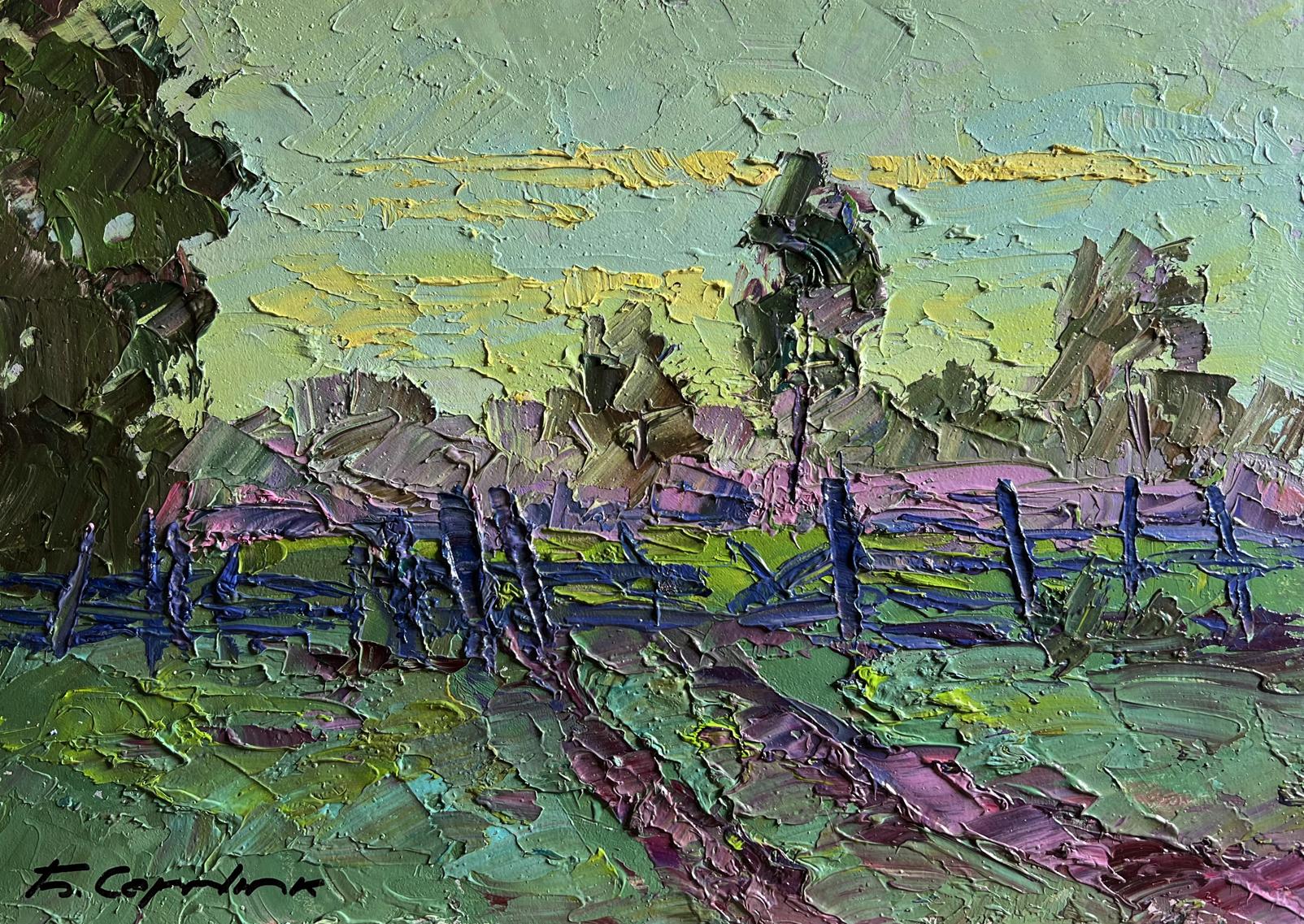 Impasto textured landscape oil painting Its getting dark in the field by Boris Serdyuk