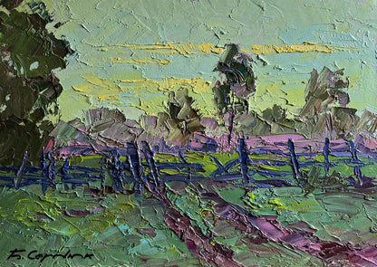 Impasto textured landscape oil painting Its getting dark in the field by Boris Serdyuk