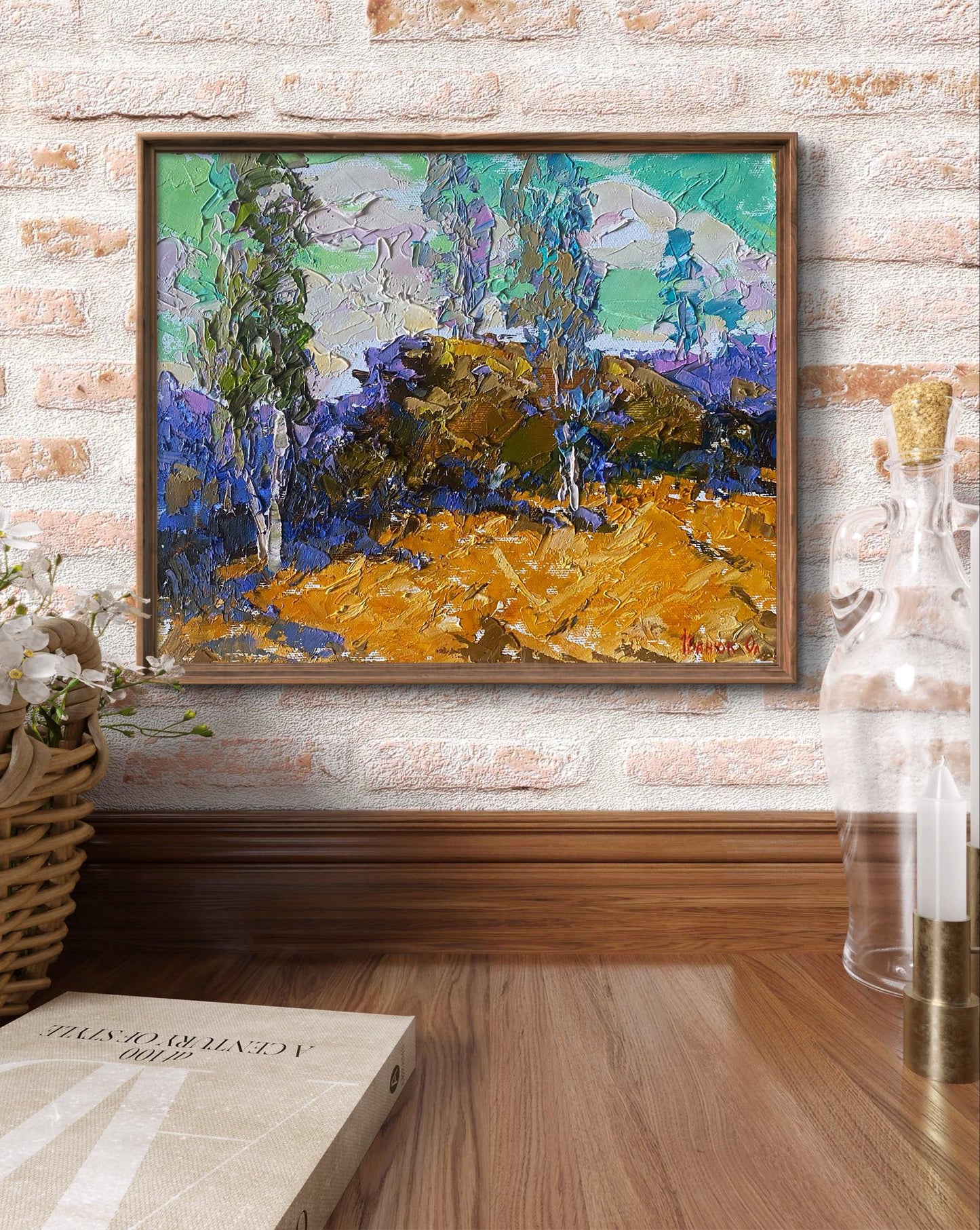 Framed impressionist oil painting Between the Trees by Oleksiy Ivanyuk