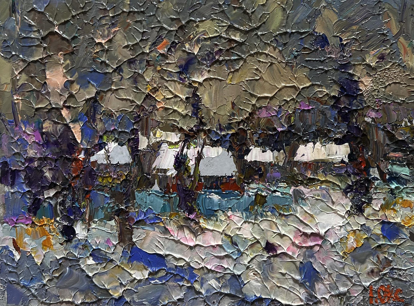 Oil painting Winter Twilight by Oksana Ivanyuk with impasto brushstrokes