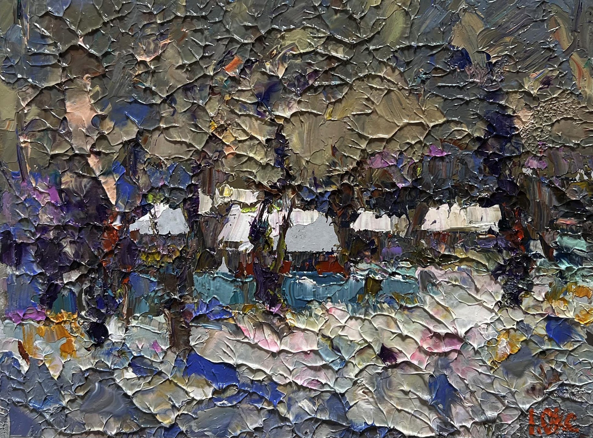 Oil painting Winter Twilight by Oksana Ivanyuk with impasto brushstrokes