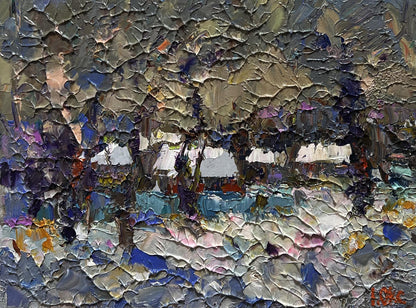 Oil painting Winter Twilight by Oksana Ivanyuk with impasto brushstrokes